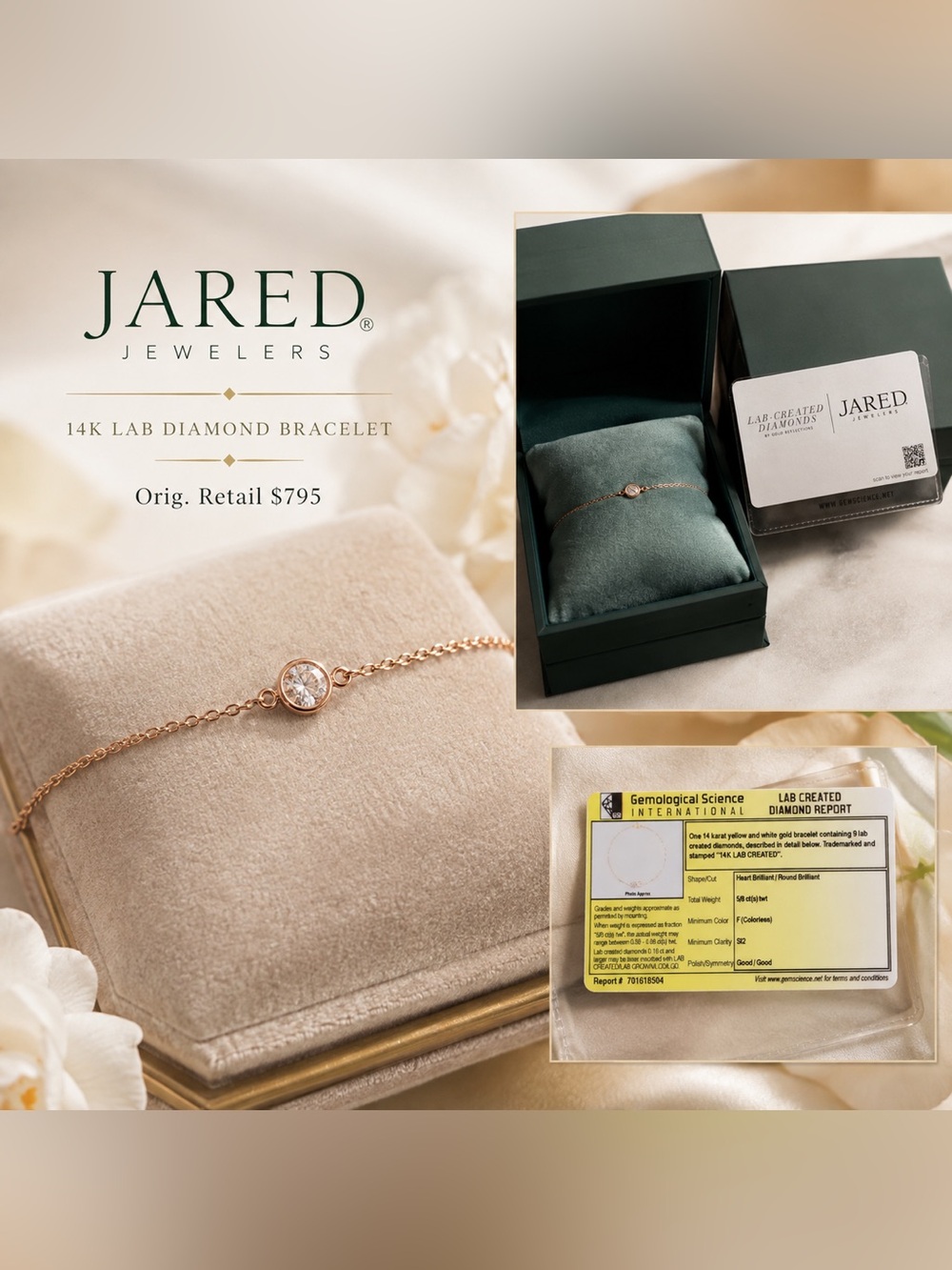 Jared 14K Rose Gold Lab-Created Diamond Bracelet